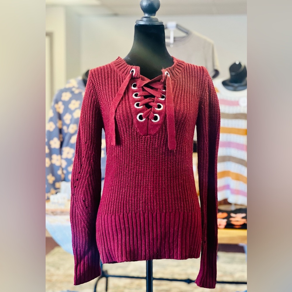Lace Up Knit Sweater- Women’s Small